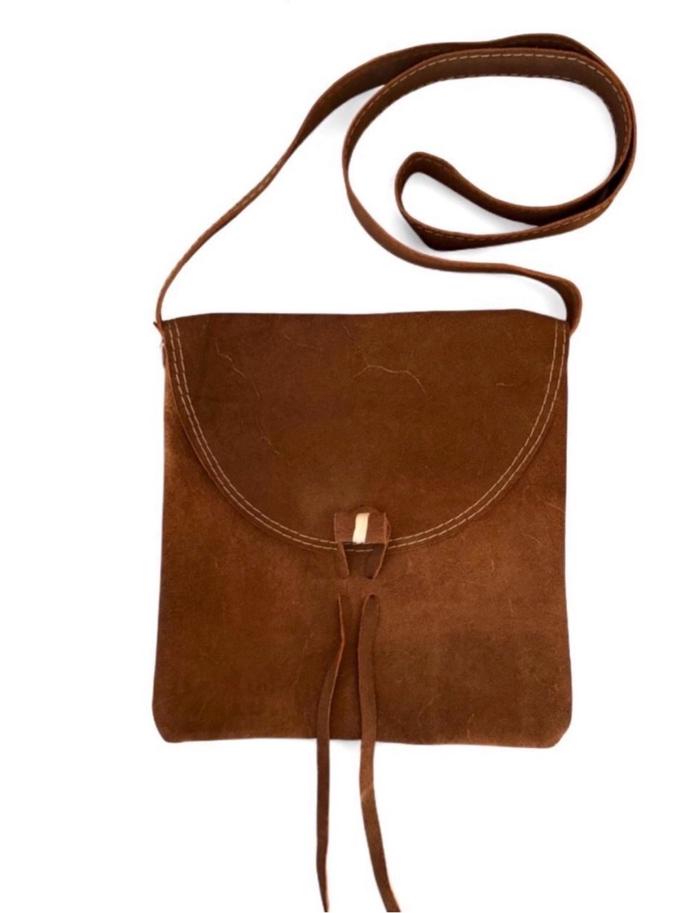 Vintage Retro Minimalist Distressed Brown Suede Sling Crossbody Bag